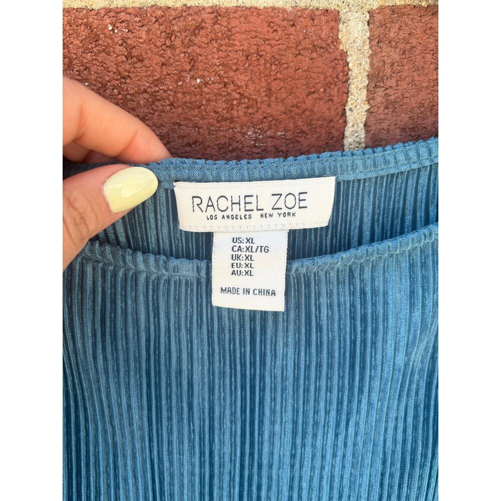 Rachel Zoe Blue Pleated Velvet Sleeveless Tank Top XL Textured Stretch Blouse - Picture 5 of 12